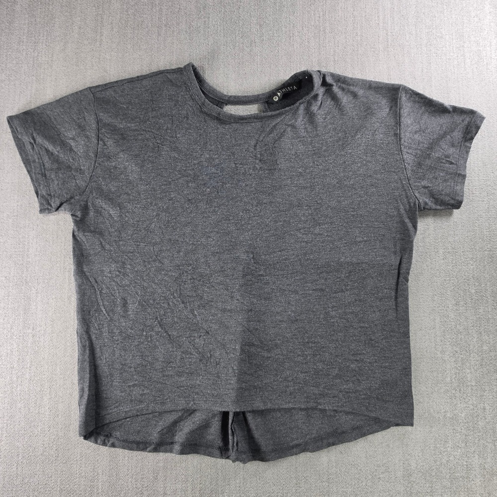 Athleta Short Sleeve Top Women S Gray Modal Blend Cutout Back Tulip Hem‎
